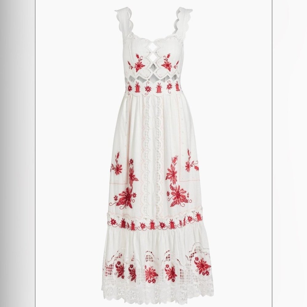 FarmRio: Richelieu Sunflower Linen-Blend Midi-Dre… - image 14